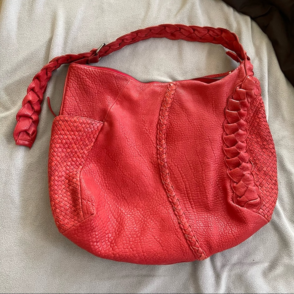 Shine blossom lamb leather shoulder bag purse